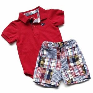 J&J Bundle Red, White, & Blue 24m Plaid Shorts & Polo